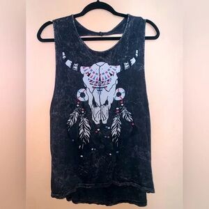 Vox Populi Longhorn Skull Graphic Tee Relaxed Fit and Open Back